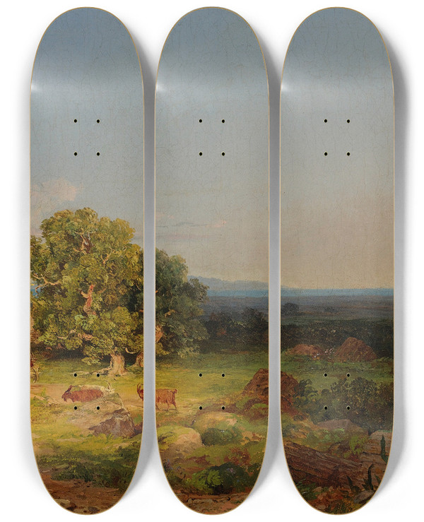 Triptych art skateboard deck of Jasper Francis Cropsey Italian Landscape by Jasper Francis Cropsey (1823-1900)