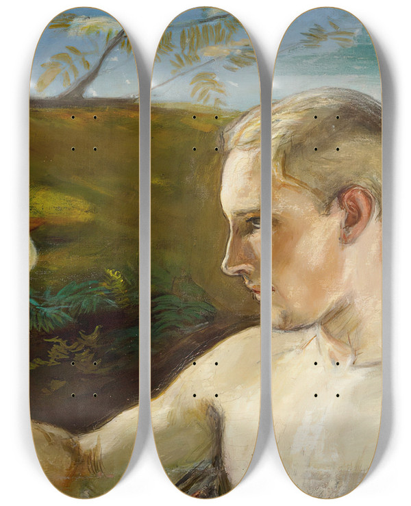 Triptych art skateboard deck of Magnus Enckell Adam And Eve by Magnus Enckell (1870-1925)