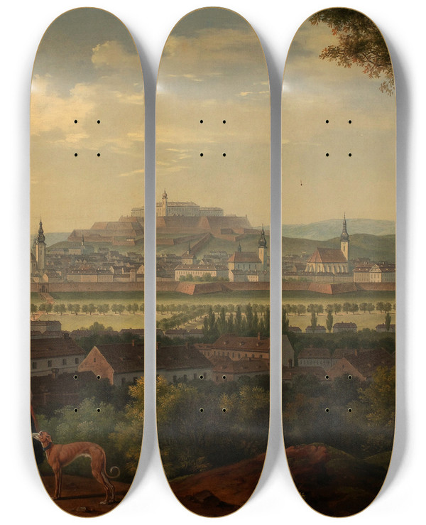 Triptych art skateboard deck of Alois Von Saar Brnn Mit Spielberg by Alois Von Saar (1779-1840)