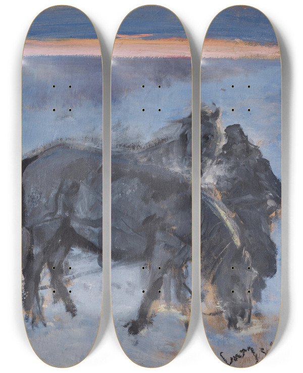 Triptych art skateboard deck of Leon Wyczkowski Gertruda Komorowska In The Sleigh by Leon Wyczolkowski (1852-1936)