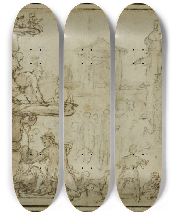 Triptych art skateboard deck of Federico Zuccaro A Pope Receiving A Dignitary In A Public Place by Federico Zuccaro (1542-1609)