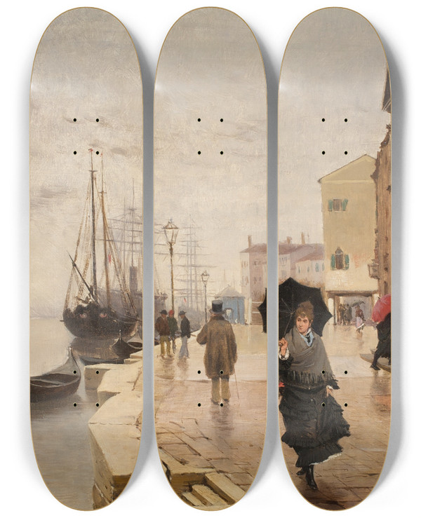 Triptych art skateboard deck of Franz Leo Ruben Motiv Aus Venedig by Franz Leo Ruben (1842-1920)