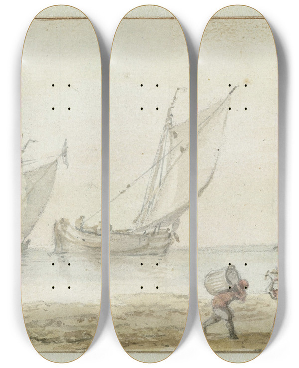 Triptych art skateboard deck of Allaert Van Everdingen Stil Water by Allaert Van Everdingen (1621-1675)