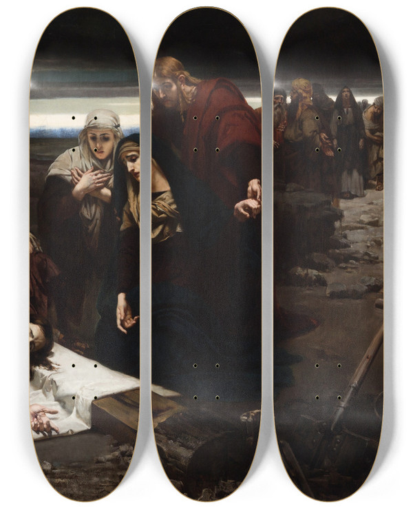 Triptych art skateboard deck of Jzef Unierzyski Descent From The Cross by Jozef Unierzyski (1863-1948)