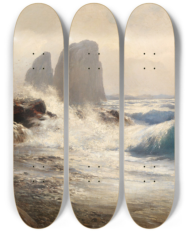 Triptych art skateboard deck of Edward Theodore Compton Die Faraglionifelsen Vor Der Kste Von Capri by Edward Theodore Compton (1849-1921)