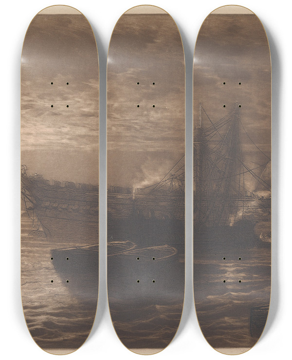 Triptych art skateboard deck of Francis Seymour Haden The Breaking Up Of The Agamemnon No 2_1 by Francis Seymour Haden (1818-1910)
