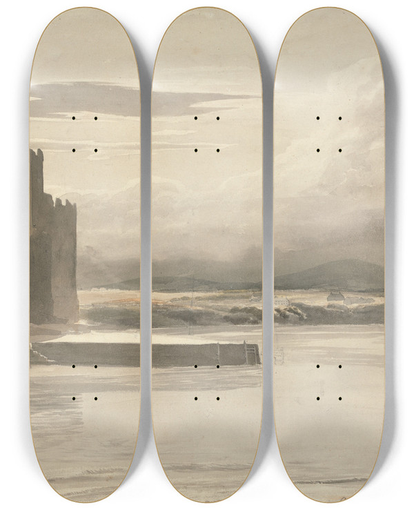 Triptych art skateboard deck of Cornelius Varley Carnarvon by Cornelius Varley (1781-1873)