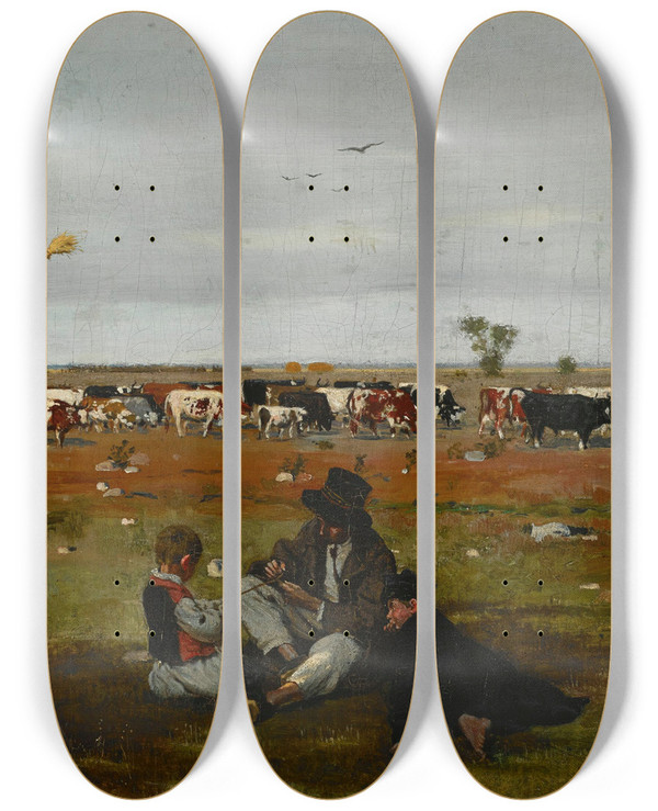 Triptych art skateboard deck of Stanisaw Masowski Pasture by Stanislaw Maslowski (1853-1926)