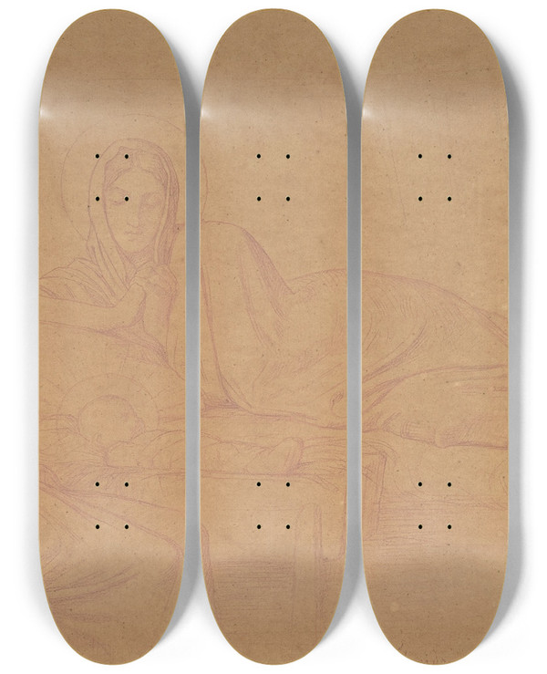 Triptych art skateboard deck of Jeanhippolyte Flandrin The Nativity by Hippolyte Flandrin (1809-1864)