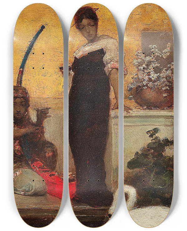 Triptych art skateboard deck of Wilhelm Kotarbiski Musical Entertainment by Wilhelm Kotarbinski 2 (1849-1921)