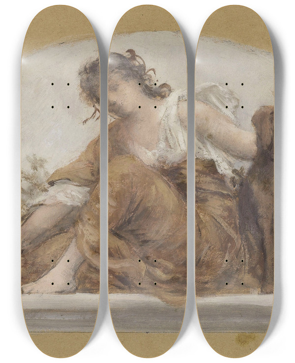 Triptych art skateboard deck of Franois Lafon La Chasse Ou Lautomne by Francois Lafon (1846-1920)