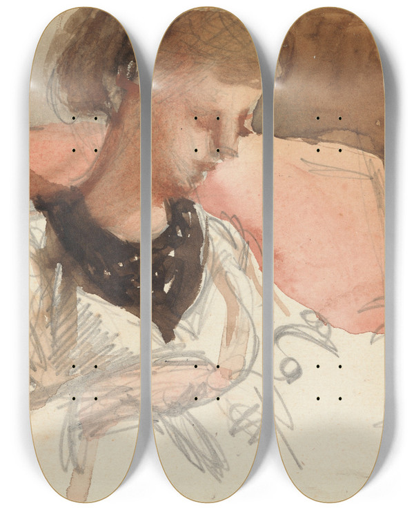 Triptych art skateboard deck of Max Kurzweil Der Polster by Max Kurzweil (1867-1916)