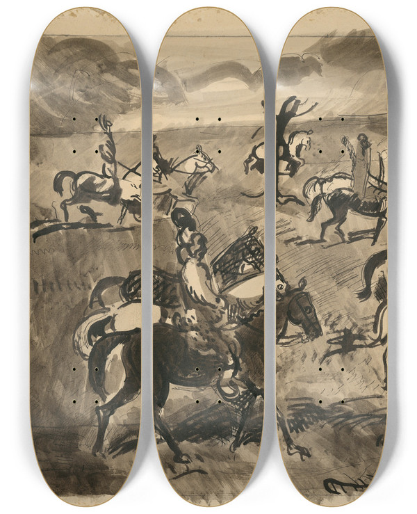 Triptych art skateboard deck of Cyprin Majernk Riders_4 by Cyprian Majernik (1909-1945)
