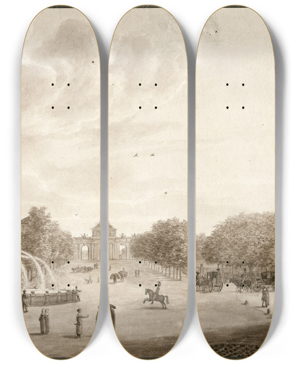 Triptych art skateboard deck of Otto Howen De Porte Dalcala Te Madrid by Otto Howen (1774-1848)