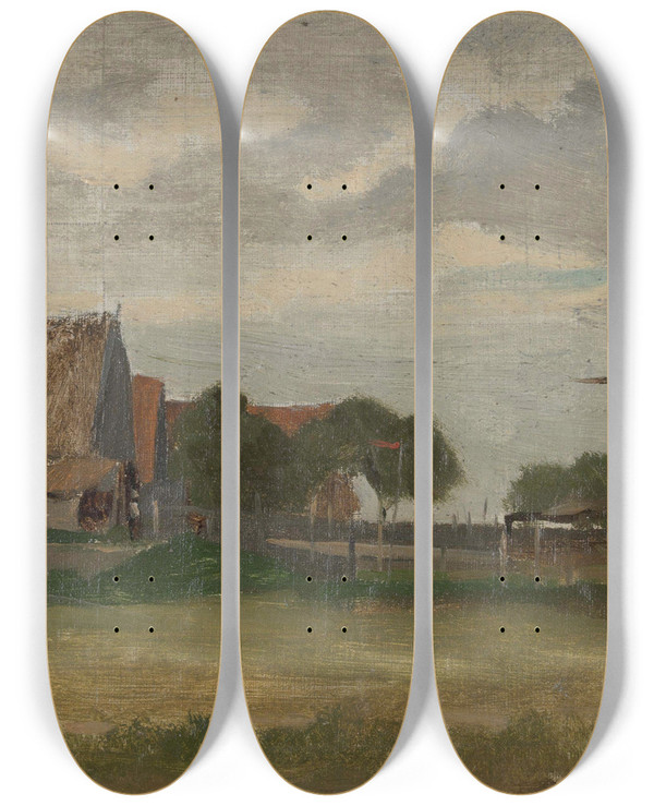 Triptych art skateboard deck of Flicien Rops Landschap In Zweden by Felicien Rops (1833-1898)