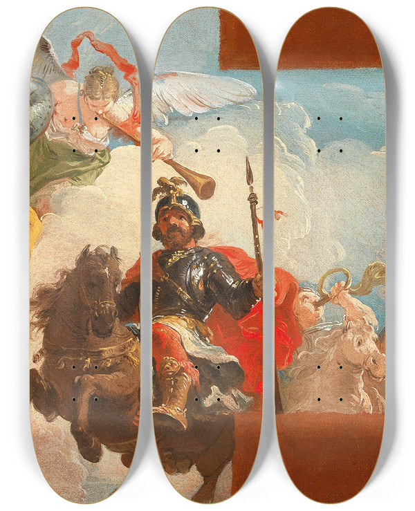 Triptych art skateboard deck of Francesco Fontebasso The Triumph Of A Condottiere A Bozzetto For A Ceiling Decoration by Francesco Fontebasso (1707-1769)
