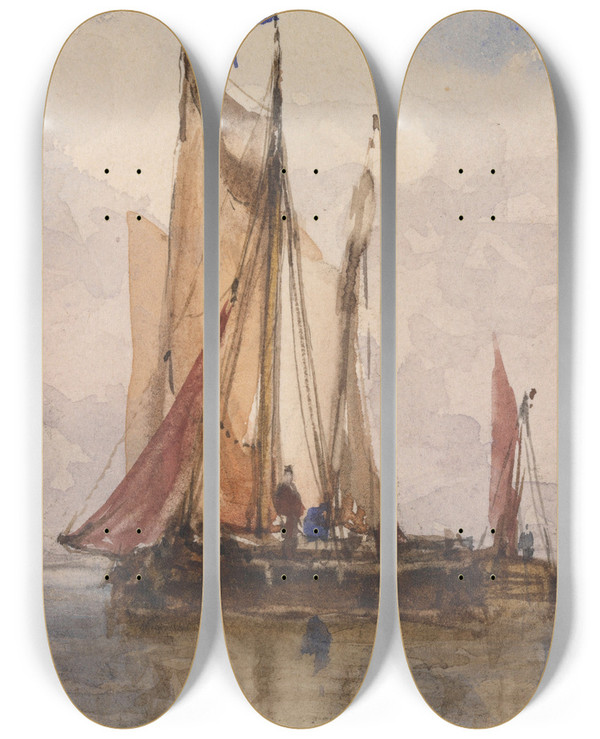 Triptych art skateboard deck of Paul Jean Clays Seascape_1 by Paul Jean Clays (1817-1900)