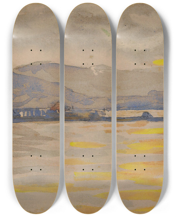 Triptych art skateboard deck of Paul Signac Sainttropez Le Port_1 by Paul Signac (1863-1935)