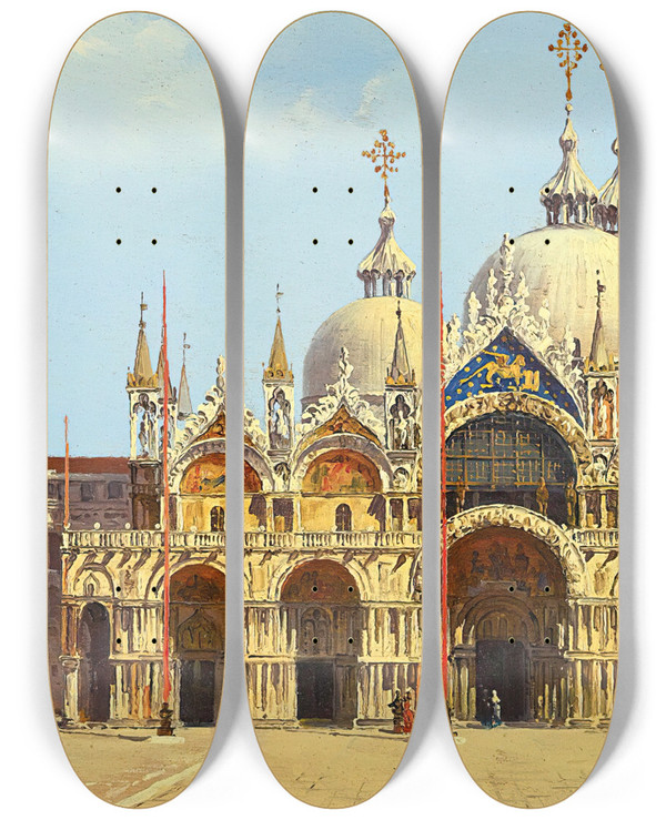 Triptych art skateboard deck of Antonietta Brandeis St Marks Square Venice by Antonietta Brandeis (1848-1926)