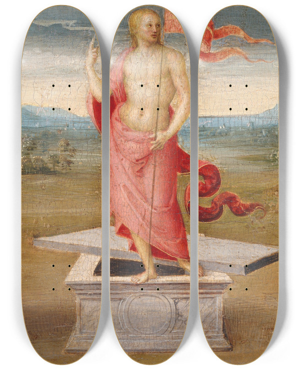 Triptych art skateboard deck of Pietro Perugino The Resurrection by Pietro Perugino (1450-1523)