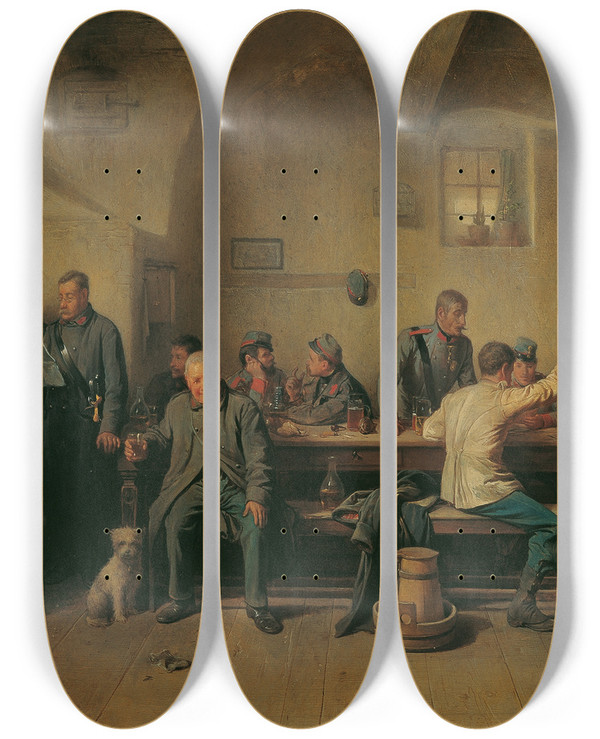 Triptych art skateboard deck of Friedrich Friedlnder Soldaten In Der Kantine_1 by Friedrich Friedlander (1825-1901)