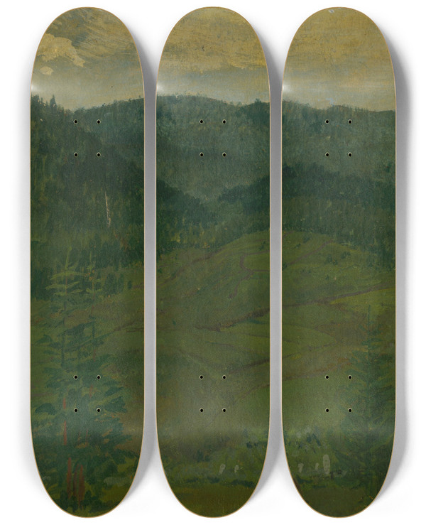 Triptych art skateboard deck of Ferdinand Katona Mountain Landscape_2 by Ferdinand Katona (1864-1932)
