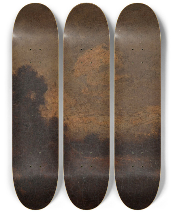 Triptych art skateboard deck of Henrijoseph Harpignies Sous Bois by Henri Joseph Harpignies (1819-1916)