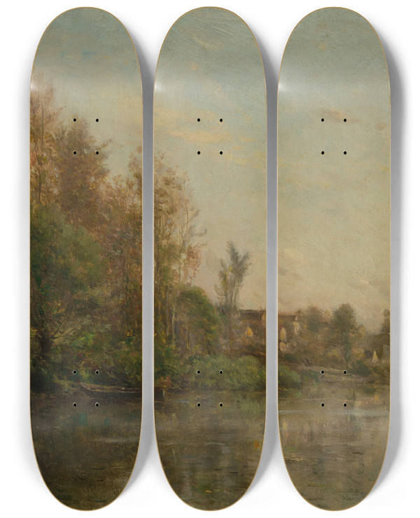 Triptych art skateboard deck of Charles Franois Daubigny The Banks Of The Oise by Charles Francois Daubigny (1817-1878)