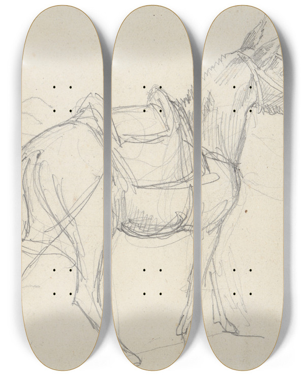 Triptych art skateboard deck of Thodore Gricault Sketch Of Ahorse by Theodore Gericault (1791-1824)