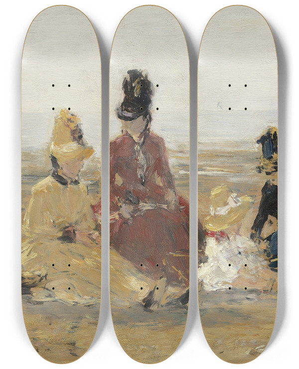 Triptych art skateboard deck of Eugne Boudin On The Beachtrouville by Eugene Boudin (1824-1898)