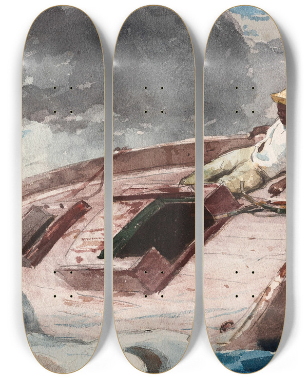 Triptych art skateboard deck of Winslow Homer The Gulf Stream_2 by Winslow Homer (1836-1910)