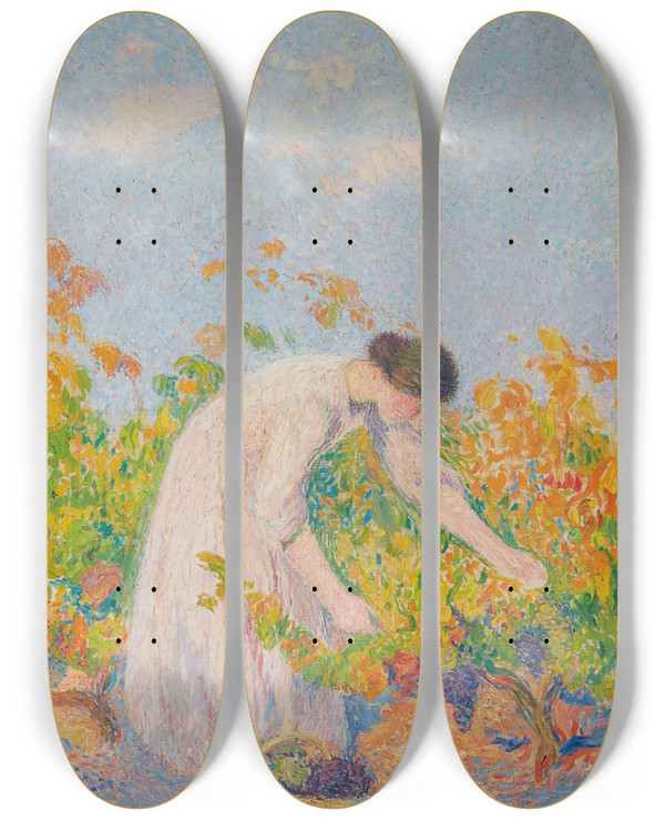 Triptych art skateboard deck of Henri Martin Les Vendangeuses by Henri Martin (1860-1943)