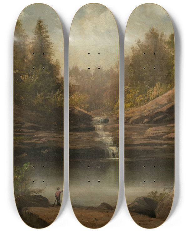 Triptych art skateboard deck of Robert S Duncanson Mountain Pool by Robert S Duncanson (1821-1872)