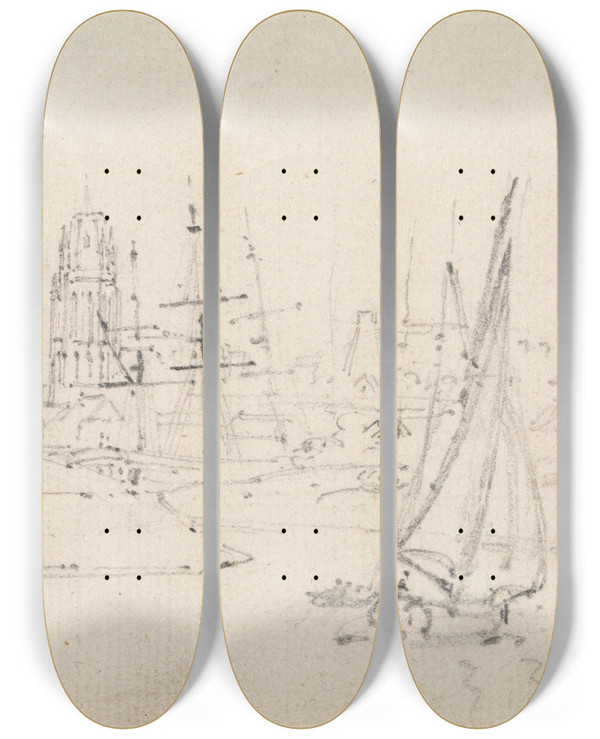 Triptych art skateboard deck of Thomas Girtin St Mary Redcliff Bristol by Thomas Girtin (1775-1802)