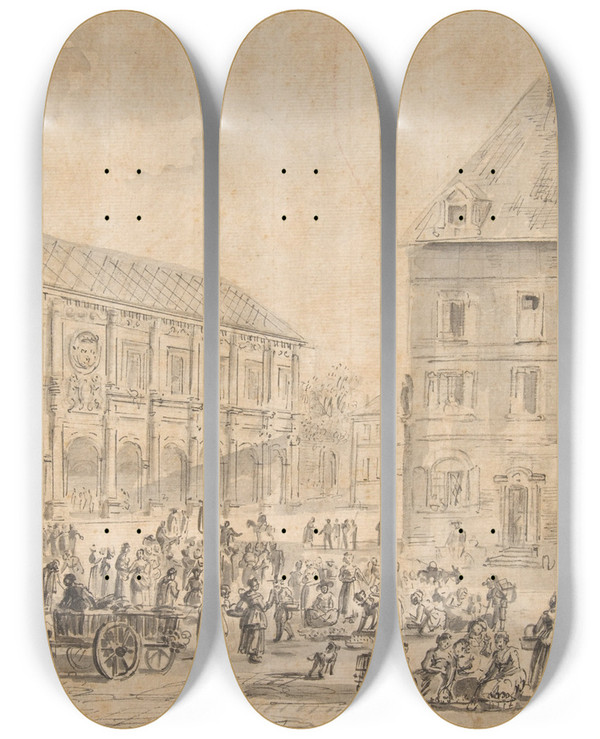 Triptych art skateboard deck of Jeanbaptiste Lallemand View Of Gray by Jean-Baptiste Lallemand (1716-1805)