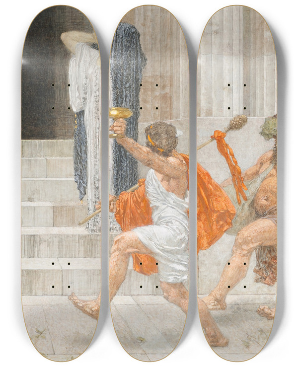Triptych art skateboard deck of Alexander Rothaug Kassandra by Alexander Rothaug (1870-1946)