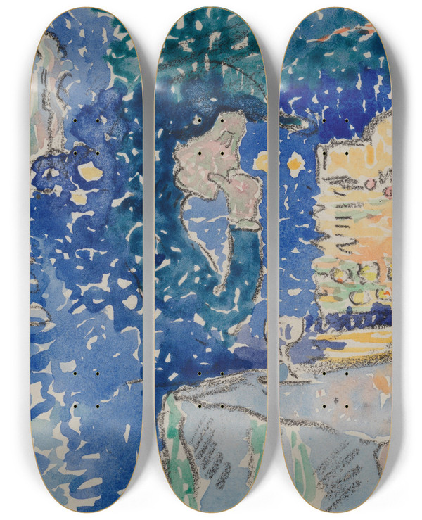 Triptych art skateboard deck of Henriedmond Cross Venice Night Of The Festival Of The Redeemer by Henri-Edmond Cross (1856-1910)