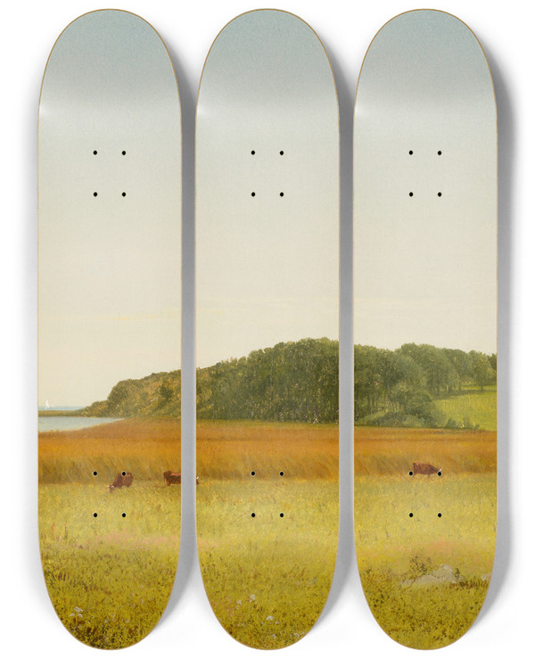 Triptych art skateboard deck of John Frederick Kensett Almys Pond Newport by John Frederick Kensett (1816-1872)