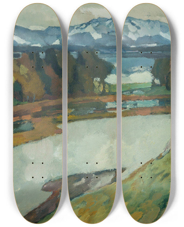 Triptych art skateboard deck of Leo Putz Fhn Kampenwand Chiemsee by Leo Putz (1869-1940)