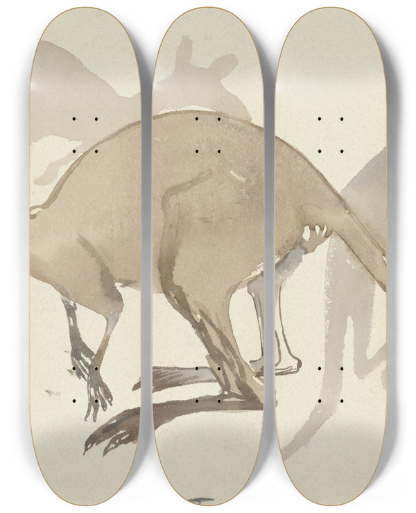 Triptych art skateboard deck of Theo Van Hoytema Kangoeroes_2 by Theo Van Hoytema (1863-1917)