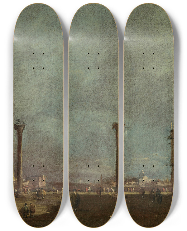 Triptych art skateboard deck of Francesco Guardi Venice The Piazzetta Looking South With A View Of The Doges Palace And The Biblioteca Marciana The Island Of San Giorgio Maggiore Beyond by Francesco Guardi (1712-1793)