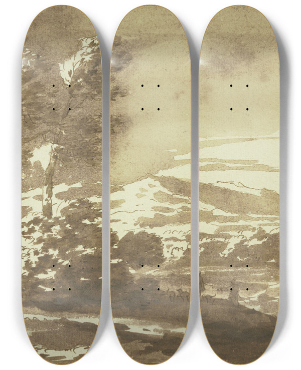 Triptych art skateboard deck of Jacob Van Der Ulft Landschaft Mit Dem Grabmal Des Publio Vibio Mariano Landlufig Bekannt Als Die Tomba Di Nerone by Jacob van der Ulft (1627-1689)