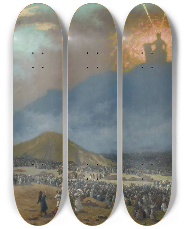 Triptych art skateboard deck of Jeanlon Grme Moses On Mount Sinai by Jean-Lon Grme (1824-1904)