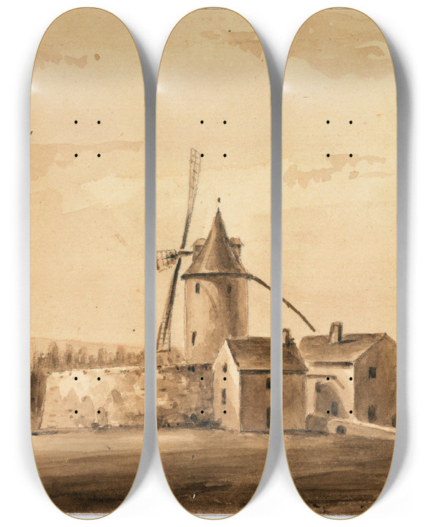 Triptych art skateboard deck of Augustesbastien Bnard Moulin De Longchamp by Auguste-Sbastien Bnard (1810-1873)