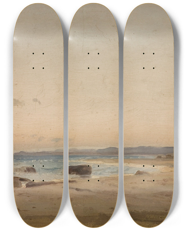Triptych art skateboard deck of Amaldus Nielsen Jrstrand by Amaldus Nielsen (1838-1932)