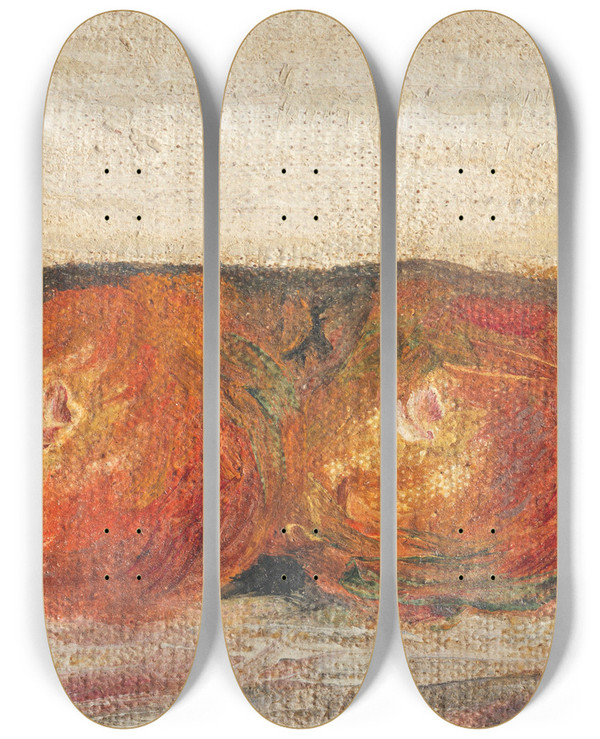 Triptych art skateboard deck of Pierreauguste Renoir Nature Morte Deux Pommes by Pierre-Auguste Renoir (1841-1919)