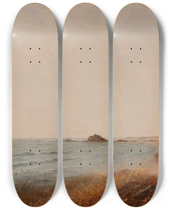 Triptych art skateboard deck of John Frederick Kensett Beverly Beach Massachusetts by John Frederick Kensett (1816-1872)