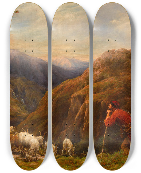 Triptych art skateboard deck of William Linnell Goat Herds In The Apennines by William Linnell