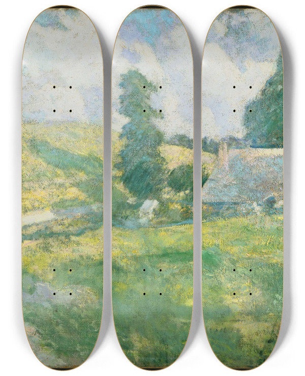 Triptych art skateboard deck of John Henry Twachtman Summer by John Henry Twachtman (1853-1902)