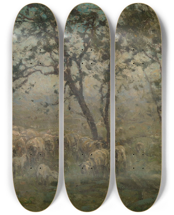 Triptych art skateboard deck of William Charles Estall A Flock Of Sheep by William Charles Estall (1857-1897)